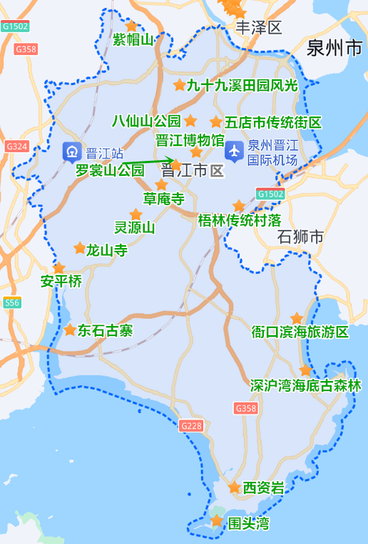 晋江旅游景点分布图